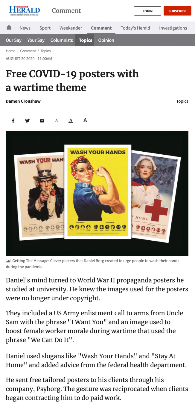 Free COVID-19 posters with a wartime theme